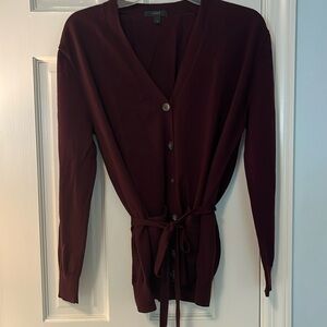 J Crew Merlot Merino Wool cardigan with pretty tie !